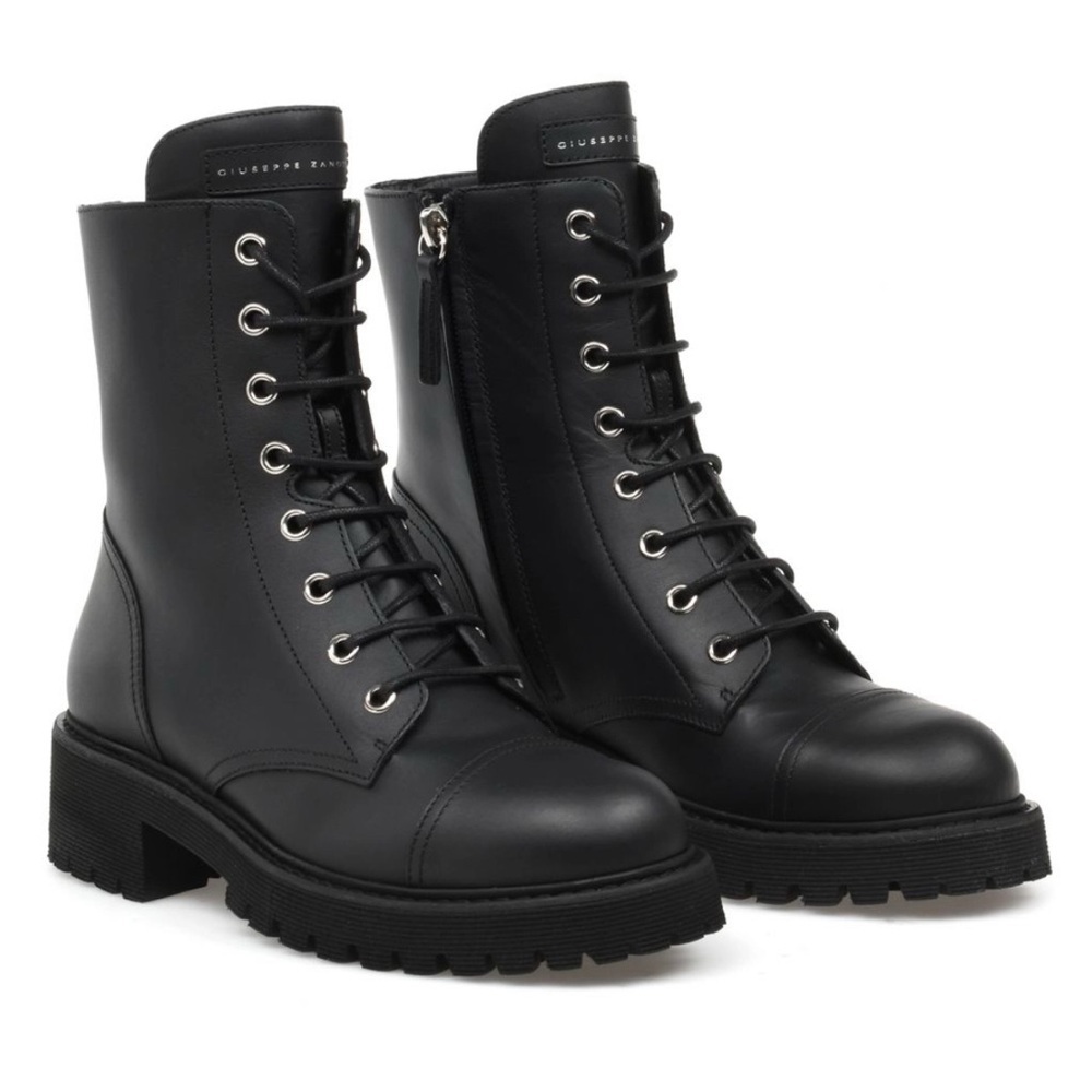 Giuseppe Zanotti Thora Black Leather Women's Combat Boots Size EU42